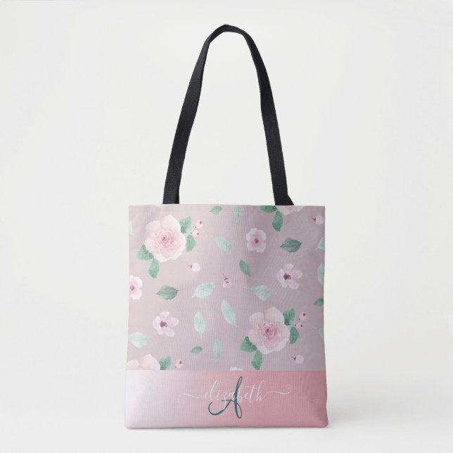 Eleganta vattenfärg blommor monogram tygkasse (Framsida)