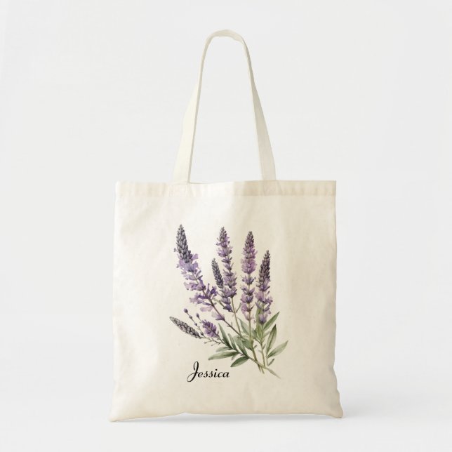 Eleganta vattenfärg lavendelblommor Personlig Tygkasse (Framsidan)