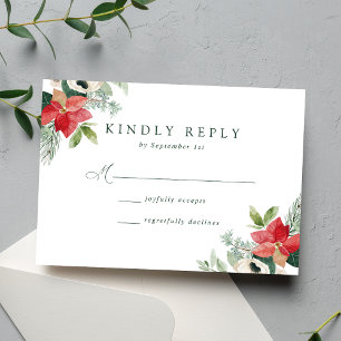 Eleganta Vattenfärg Poinsettia Vinterbröllop OSA Kort