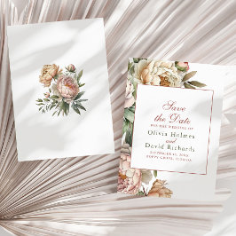 Eleganta vattenfärg rosa peonior bröllop spara datumet