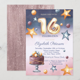 Eleganta vattenfärg stjärnor tårta Sweet 16 Inbjudningar
