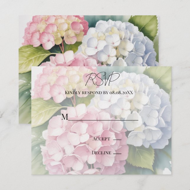 Eleganta Vattenfärgade Hortensia Bröllop OSA Kort (Fram/baksida)