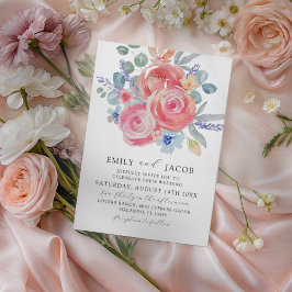 Eleganta vattenfärgade rosa rosor & eukalyptus brö inbjudningar
