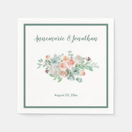 Eleganta vattenfärgblommor i persikaaprikosmint pappersservett