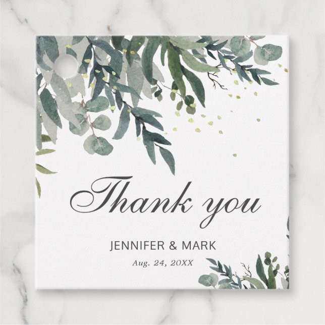 Eleganta vattenfärggröna tackfavoritaggar gåvor etiketter (Framsida)