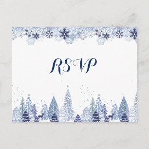 Eleganta Vattenfärgssnöflingor Vinterbröllop RSVP Vykort