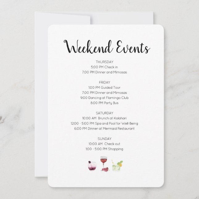 Eleganta veckoändsevenemang Itinerary Inbjudningar (Framsida)