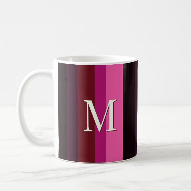 Eleganta vertikala ränder Plommon Magenta Monogram Kaffemugg (Vänster)