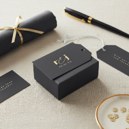 Eleganta vigselinitialer Matt svart guld ID1312 Presentetikett