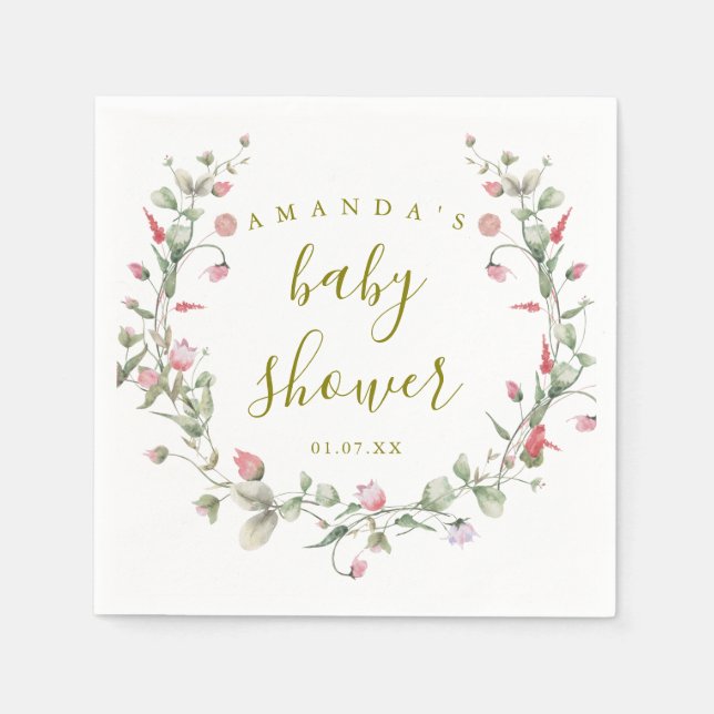 Eleganta vilda blommor baby shower pappersservett (Framsidan)