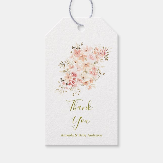 Eleganta vilda blommor baby shower presentetikett (Framsidan)