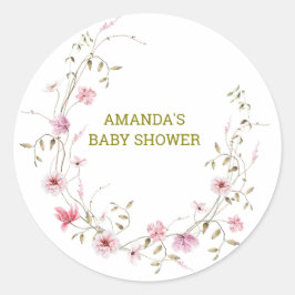 Eleganta vilda blommor baby shower runt klistermärke