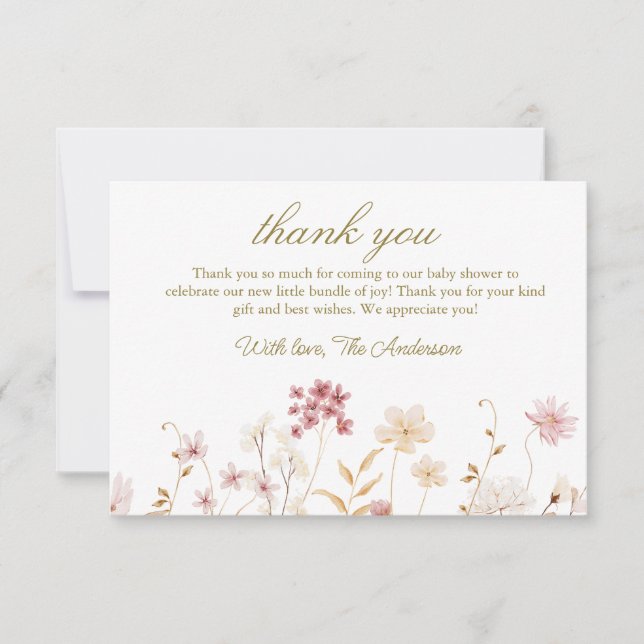 Eleganta vilda blommor baby shower tack kort (Framsida)