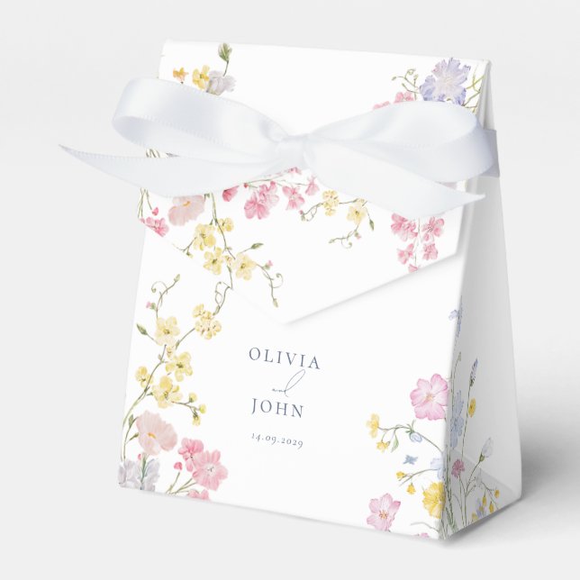 Eleganta vilda blommor dammig blå skript bröllop presentaskar (Framsidan Sidan)
