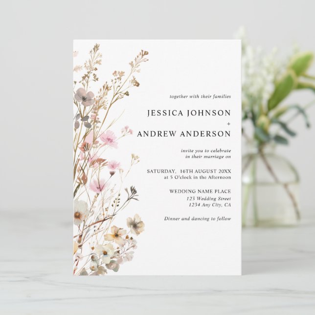 Eleganta vilda blommor Rustika inbjudan till bröll (Stående Fram)