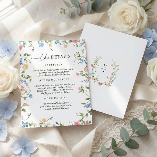 Eleganta vildblommabrollopsdetaljer tilläggskort (Skapare uppladdad)