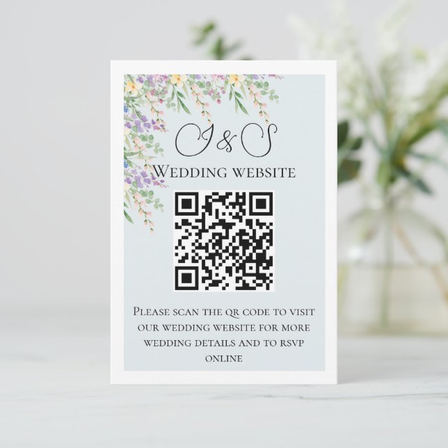 Eleganta vildblommiga bröllops QR-kod kuvertkort Tilläggskort (Stående Fram)