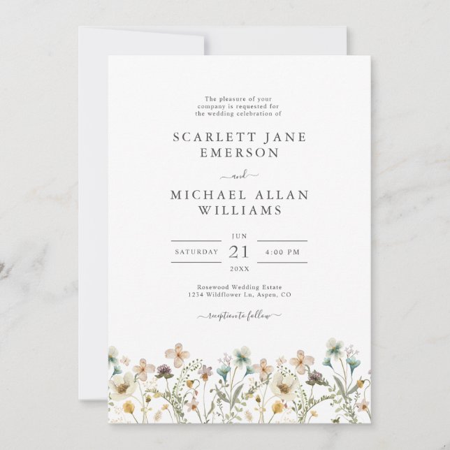 Eleganta vildblommiga bröllopsinbjudningar inbjudningar (Framsida)