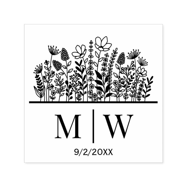 Eleganta vildblommor #2B Brudpar Namn Datum Självfärgande Stämpel (Design)