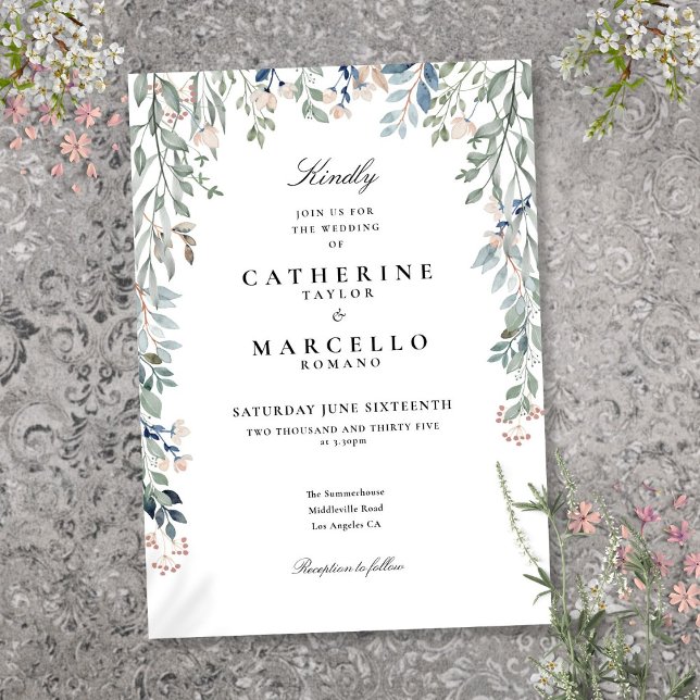 Eleganta vildblommor akvarell blommande bröllop inbjudningar (Elegant Wildflowers Watercolor Floral Wedding Invitation)
