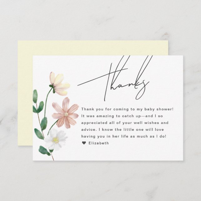 Eleganta vildblommor baby shower blomster tack  tilläggskort (Fram/baksida)