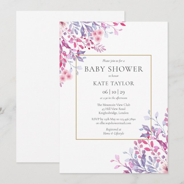 Eleganta vildblommor Blommig baby shower Inbjudningar (Fram/baksida)
