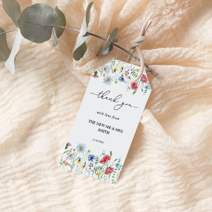 Eleganta vildblommor bröllop tack presentetikett