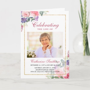 Eleganta vildblommor vikbar tryckbar begravningspr kort