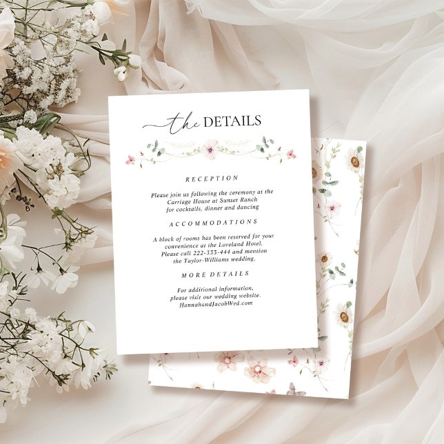 Eleganta vildblomsdetaljer från bröllopet tilläggskort (Skapare uppladdad)