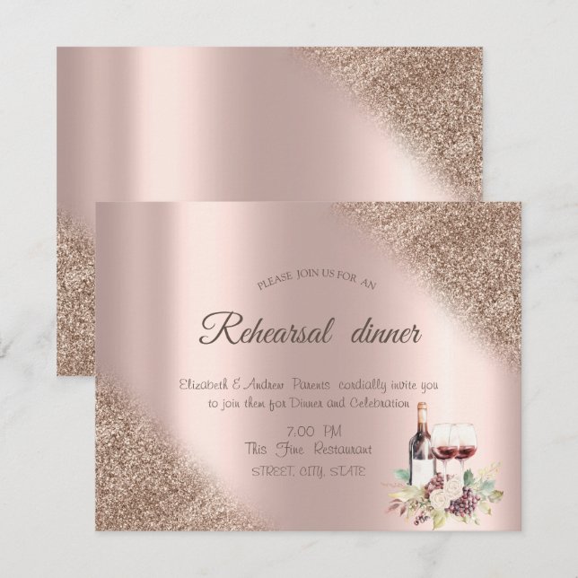 Eleganta vindruvor Rosa Guld Glitter  Inbjudningar (Fram/baksida)