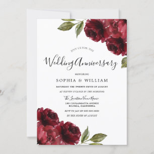 Eleganta vinröda blommor bröllopsjubileum inbjudningar