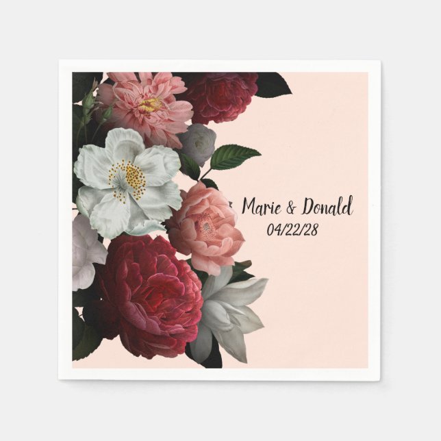 Eleganta vinröda och rosa blommor pappersservett (Framsidan)