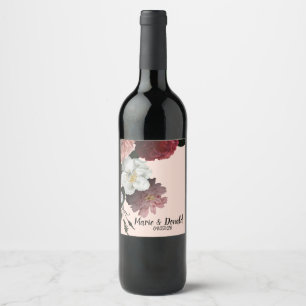 Eleganta vinröda och rosa blommor vinflaska etikett