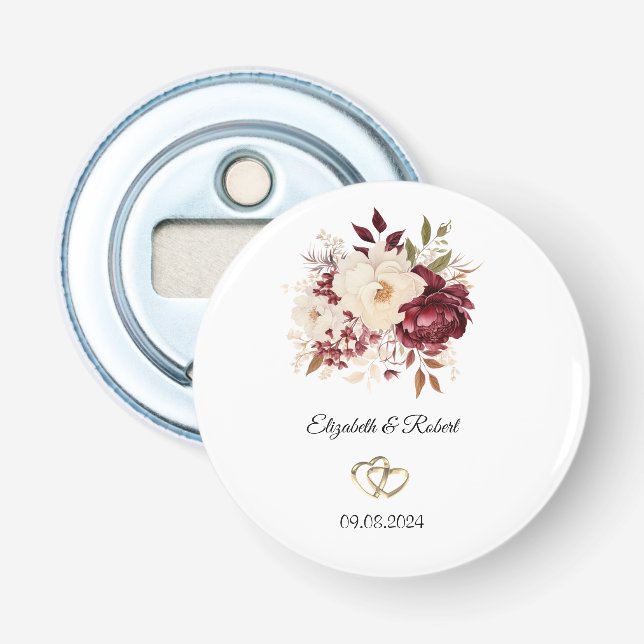 Eleganta vinröda vita blommor flasköppnare (Framsidan)
