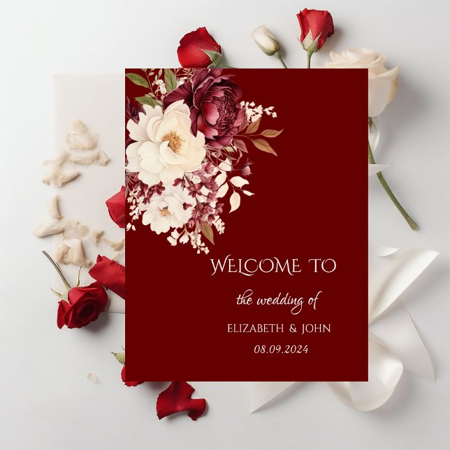 Eleganta vinröda vita blommor poster (Skapare uppladdad)