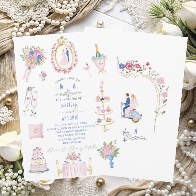Eleganta vintage barocka akvarell bröllopsblommor inbjudningar (Skapare uppladdad)