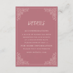 Eleganta Vintage Blush Mauve Bröllopsdetaljer Tilläggskort