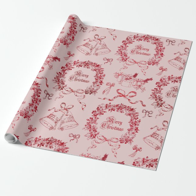 Eleganta vintage glada julslingor rosa toile presentpapper (Utrullad)