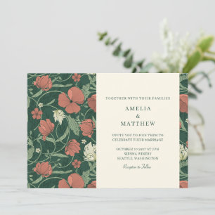 Eleganta vintage gröna botaniska blommor bröllop inbjudningar