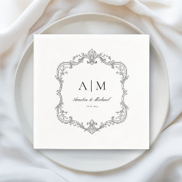 Eleganta vintage-monogram bröllopsservetter Pappersservett