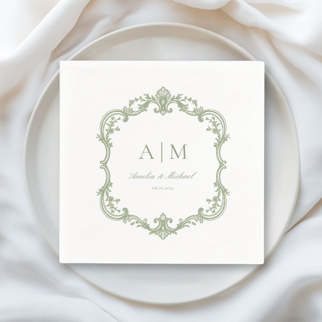  Eleganta vintage-monogram-vitketservetter för brö Pappersservett (Elegant Vintage Monogram Wedding Napkins)