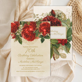 Eleganta Vintage Röda Rosor 70-årsdag Inbjudningar