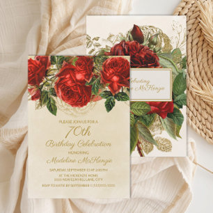 Eleganta Vintage Röda Rosor 70-årsdag Inbjudningar