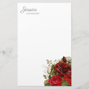 Eleganta Vintage Röda Rosor Blommig Brevpapper