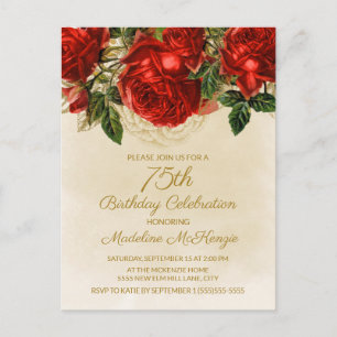 Eleganta Vintage Röda Rosor Champagne 75-årsdag Vykort