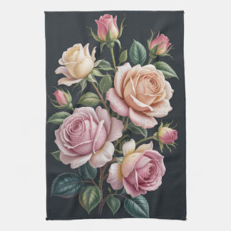 Eleganta vintage rosa ros blomsterköks handdukar