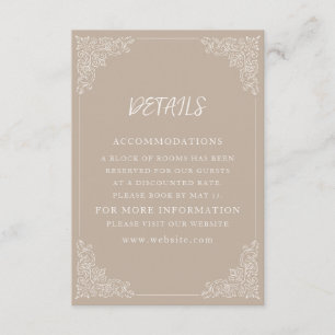 Eleganta Vintage Taupe Kräm Bröllopsdetaljer Tilläggskort