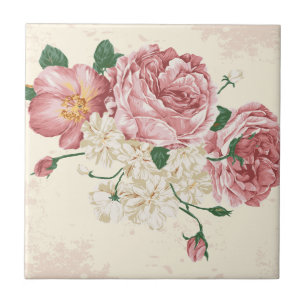 Eleganta vintageblommor kakelplatta