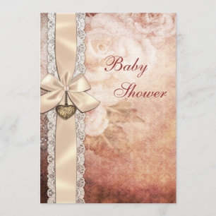 Eleganta vintageRosa damascenor & pilbågebaby Inbjudningar