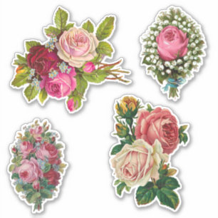 Eleganta vintagerosor och röd ros klistermärken